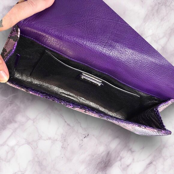 Michael Kors Purple Black Faux Snakeskin Clutch w/ Oversized Buckle Evening Bag - Picture 5 of 9